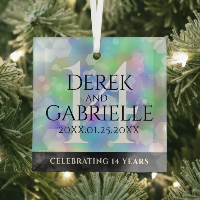 Elegant 14th Opal Wedding Anniversary Celebration Glass Tree Decoration (Insitu)