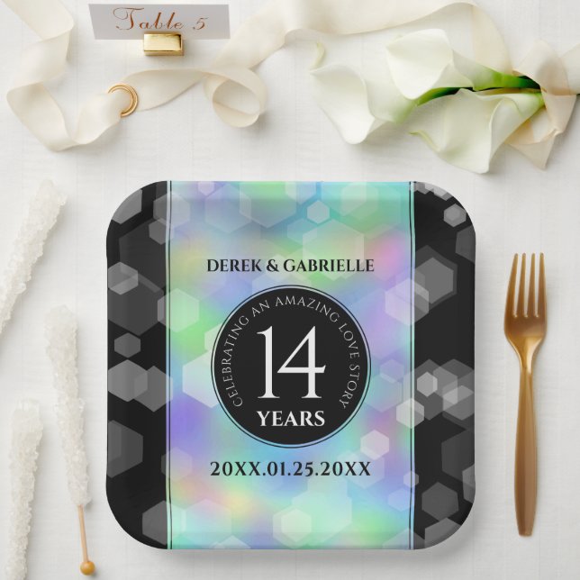 Elegant 14th Opal Wedding Anniversary Celebration Paper Plate (Wedding)