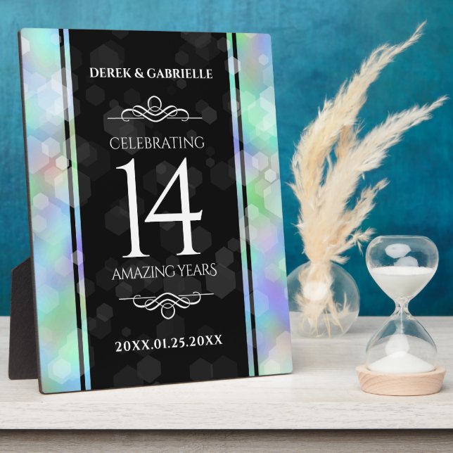 Elegant 14th Opal Wedding Anniversary Celebration Plaque (Side)