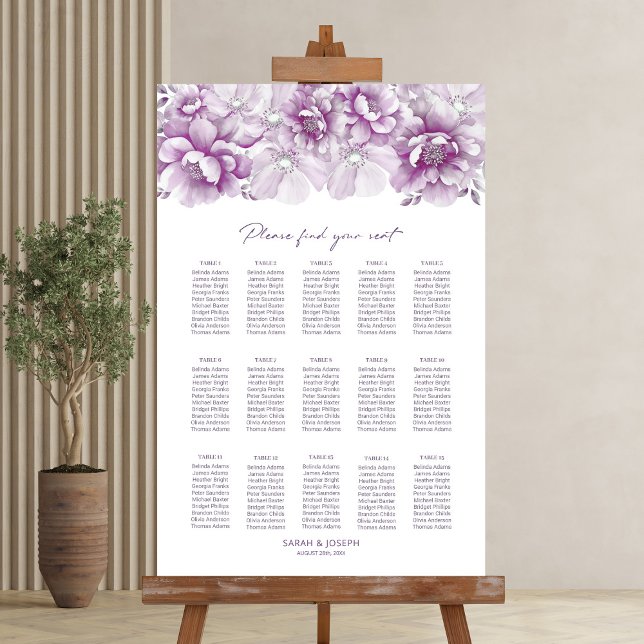 Elegant 15 Table Pink Floral Wedding Seating Chart (Creator Uploaded)