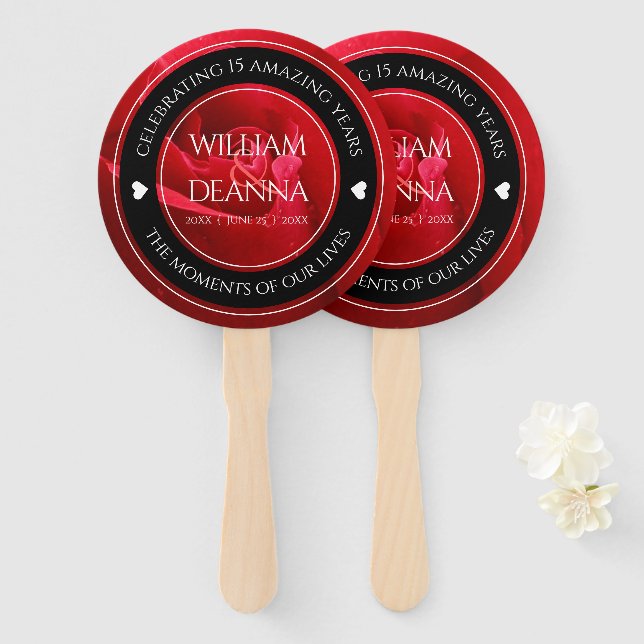 Elegant 15th 26th 36th Rose Wedding Anniversary Hand Fan (Front and Back)