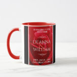 Elegant 15th 26th 36th Rose Wedding Anniversary Mug<br><div class="desc">Celebrate the 15th, 26th, or 36th rose wedding anniversary with a couple of these stylish mugs! Elegant white lettering on a romantic red rose background edged by black and white bars add a memorable touch for this special occasion and (extraordinary) milestone. Personalise with the couple's names, dates of marriage, and...</div>
