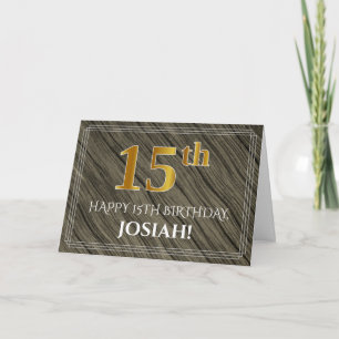 Elegant 15th Birthday: Faux Wood, Faux Gold Look Card