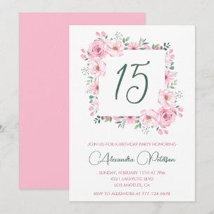 Elegant 15th birthday invitations Floral  Pink