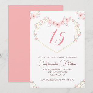 Elegant 15th birthday invitations Pink Floral