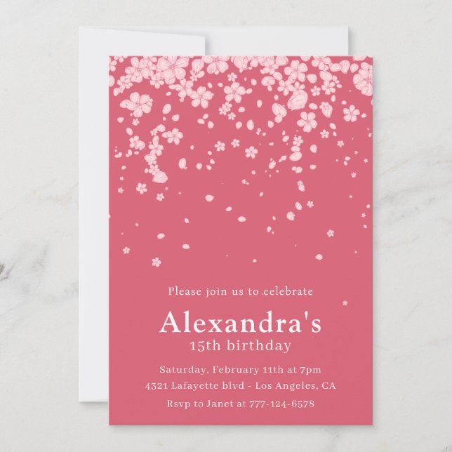 Elegant 15th birthday invitations Pink Floral (Front)
