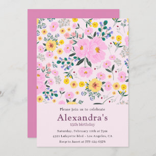Elegant 15th birthday invitations Pink Floral Chic