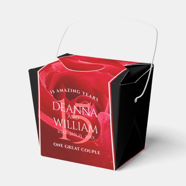 Elegant 15th Rose Wedding Anniversary Celebration Favour Box (Front Side)