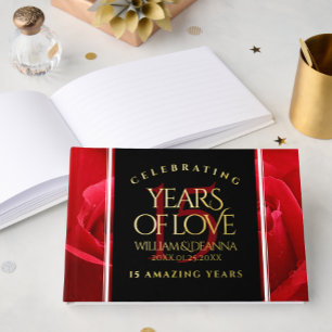 Elegant 15th Rose Wedding Anniversary Celebration Guest Book