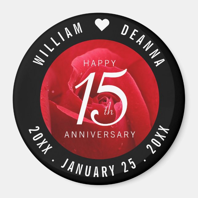 Elegant 15th Rose Wedding Anniversary Celebration Magnet (Front)