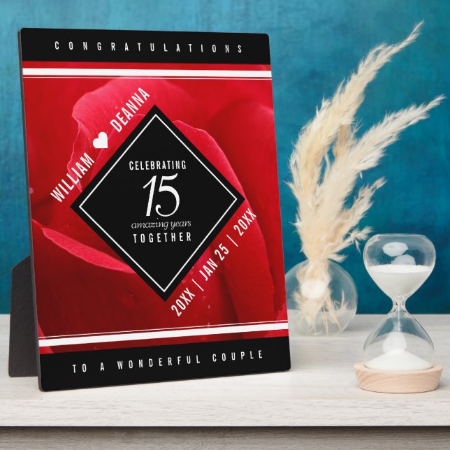 Elegant 15th Rose Wedding Anniversary Celebration Plaque (Side)