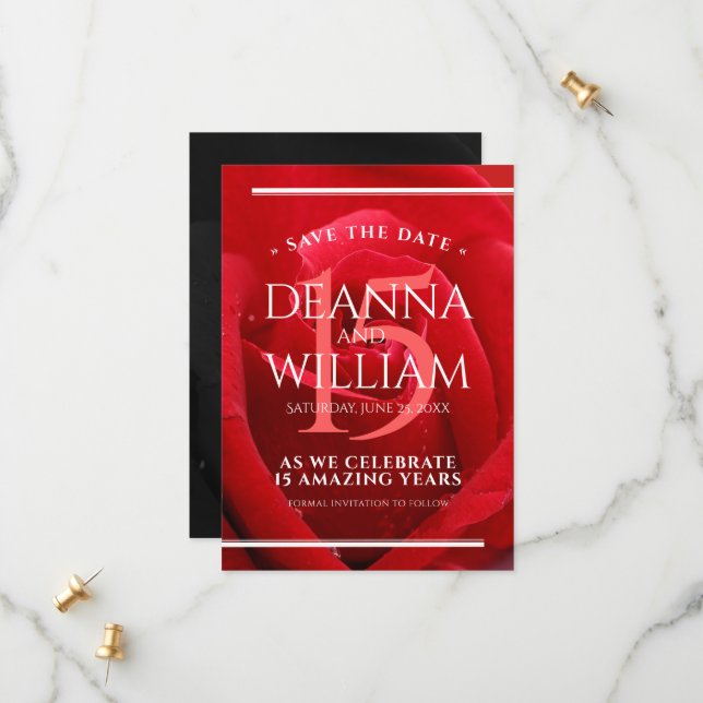 Elegant 15th Rose Wedding Anniversary Celebration Save The Date (Front/Back In Situ)