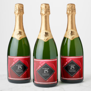 Elegant 15th Rose Wedding Anniversary Celebration Sparkling Wine Label