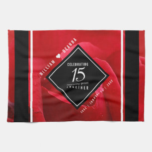 Elegant 15th Rose Wedding Anniversary Celebration Tea Towel