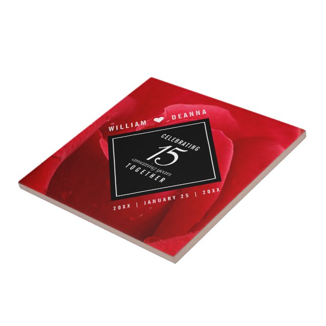 Elegant 15th Rose Wedding Anniversary Tile (Side)