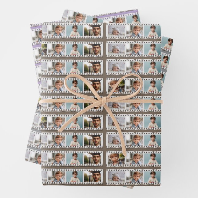 Elegant 16-Photo Family and Friend Film Negative Wrapping Paper Sheet (In situ)