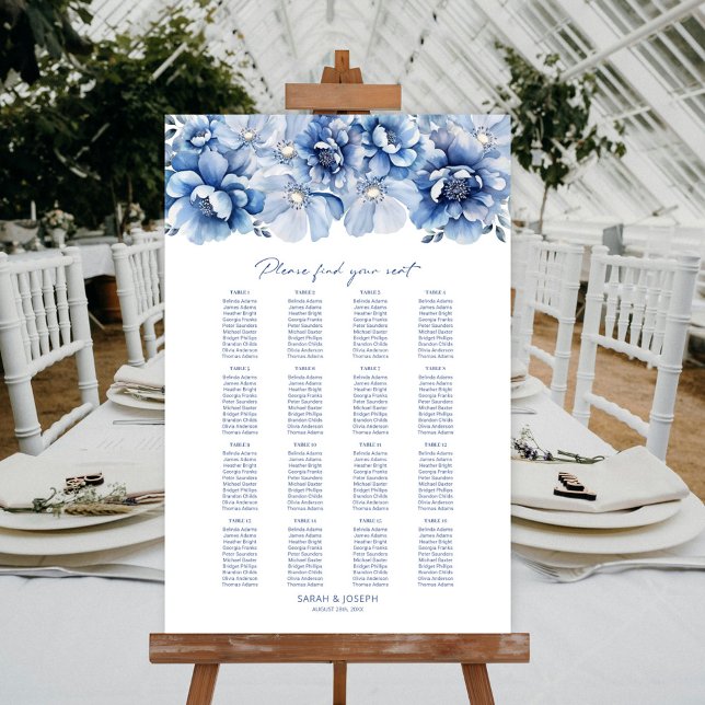 Elegant 16 Table Blue Floral Wedding Seating Chart (Creator Uploaded)