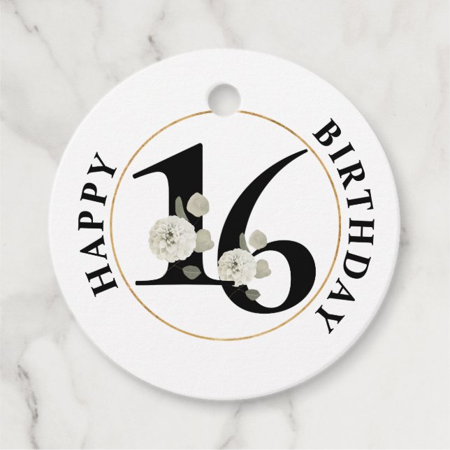 Elegant 16th Birthday Favour Tags (Front)
