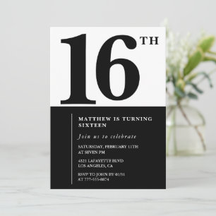 Elegant 16th birthday invitation Black Chic Modern
