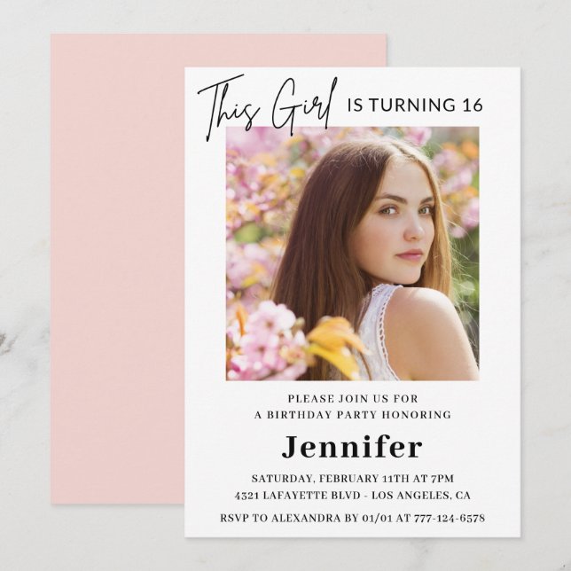 Elegant 16th birthday invitations Photo Modern (Front/Back)