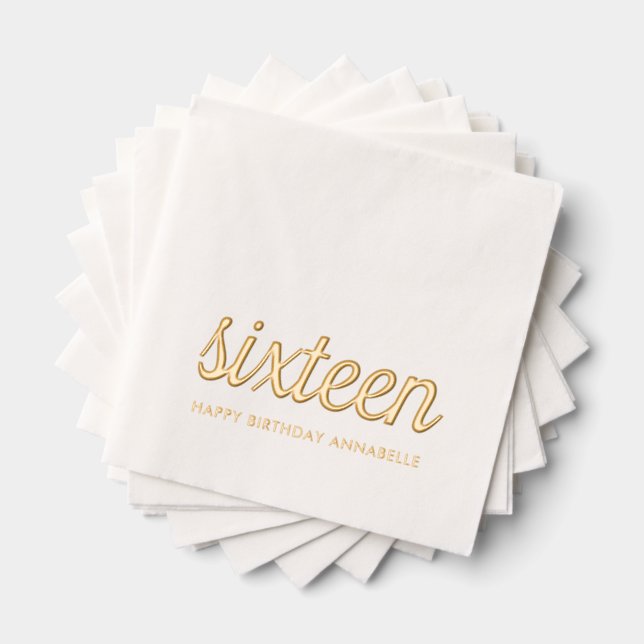 Elegant 16th Birthday Modern Gold Foil Napkins (Insitu (Stacked))