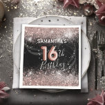 Elegant 16th Birthday Pink Glitter & Black Party Napkin<br><div class="desc">Add a glamourous touch to your celebration with these modern and chic party napkins,  featuring sparkling pink glitter and shiny stars on a sleek black background. Complete with stunning balloon-style typography,  this elegant design ensures your event will shine with sophistication and fun!</div>
