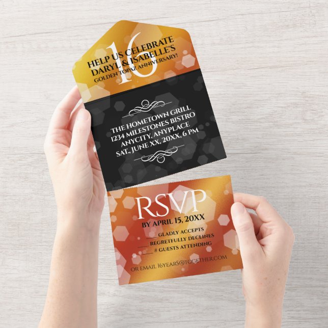 Elegant 16th Golden Topaz Wedding Anniversary All In One Invitation (Tearaway)