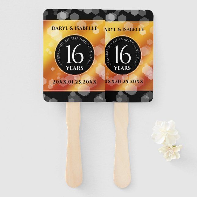Elegant 16th Golden Topaz Wedding Anniversary Hand Fan (Front and Back)