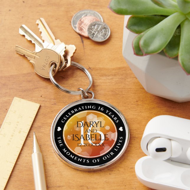 Elegant 16th Golden Topaz Wedding Anniversary Key Ring (Desk)