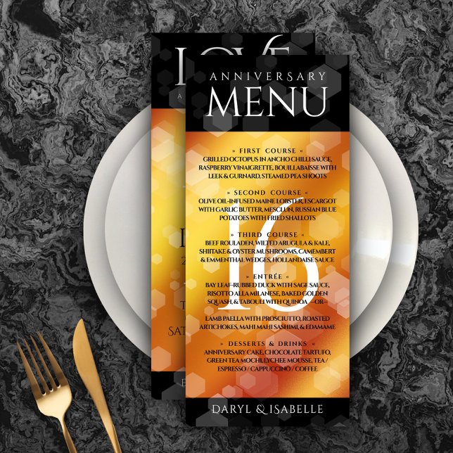 Elegant 16th Golden Topaz Wedding Anniversary Menu (Elegant 16th Golden Topaz Wedding Anniversary Menu Rack Card Cover Photo.)