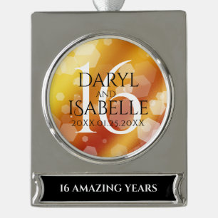 Elegant 16th Golden Topaz Wedding Anniversary Silver Plated Banner Ornament