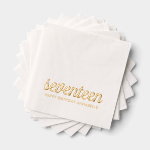 Elegant 17th Birthday Modern Gold Foil Napkins