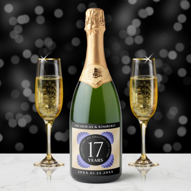 Elegant 17th Shells Wedding Anniversary Sparkling Wine Label (Creator Uploaded)