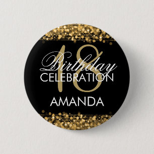 Elegant 18th Birthday Party Sparkles Gold 6 Cm Round Badge