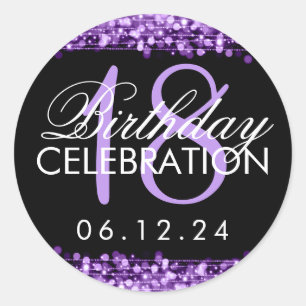Elegant 18th Birthday Party Sparkles Purple Classic Round Sticker