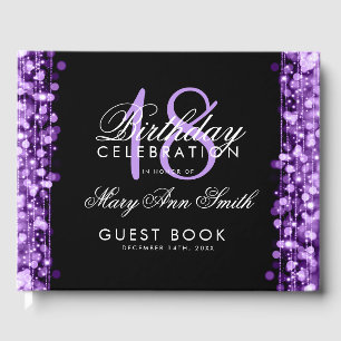 Elegant 18th Birthday Party Sparkles Purple Guest Book