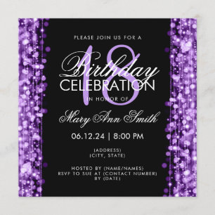 Elegant 18th Birthday Party Sparkles Purple Invitation
