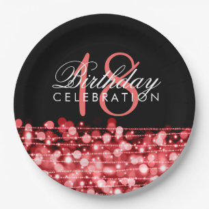Elegant 18th Birthday Party Sparkles Red Paper Plate