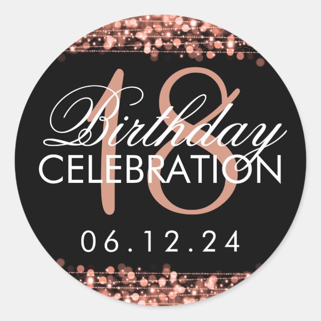 Elegant 18th Birthday Party Sparkles Rose Gold Classic Round Sticker (Front)