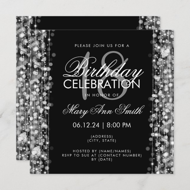 Elegant 18th Birthday Party Sparkles Silver Invitation (Front/Back)