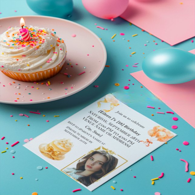 Elegant 18th Birthday Photo Party Invitation | Gol (Creator Uploaded)