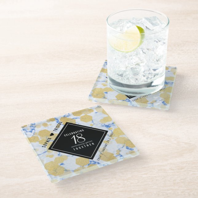 Elegant 18th Porcelain Wedding Anniversary Glass Coaster (Angled)