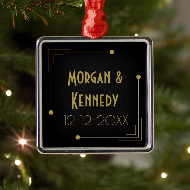 Elegant 1920s Art Deco Wedding Anniversary Metal Tree Decoration (Add your name and wedding date to this Art Deco inspired metal ornament)