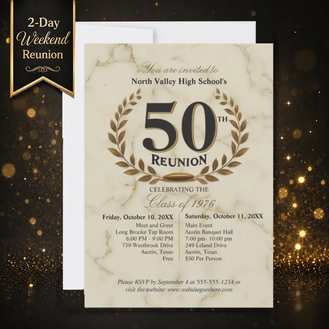 Elegant 1976 50th Class Reunion Marble Weekend Invitation (Creator Uploaded)