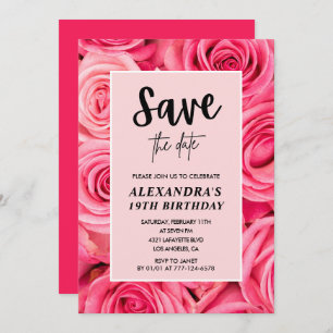 Elegant 19th birthday Floral Rose Save the date Invitation
