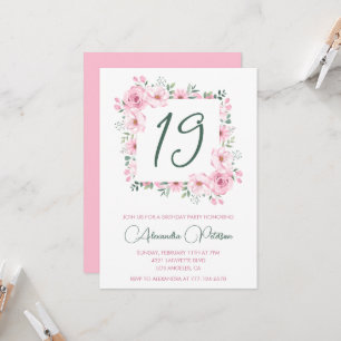 Elegant 19th birthday invitations Floral Pink 