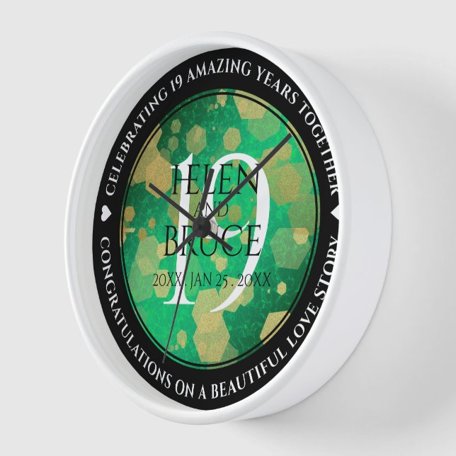 Elegant 19th Jade Wedding Anniversary Celebration Clock (Angle)