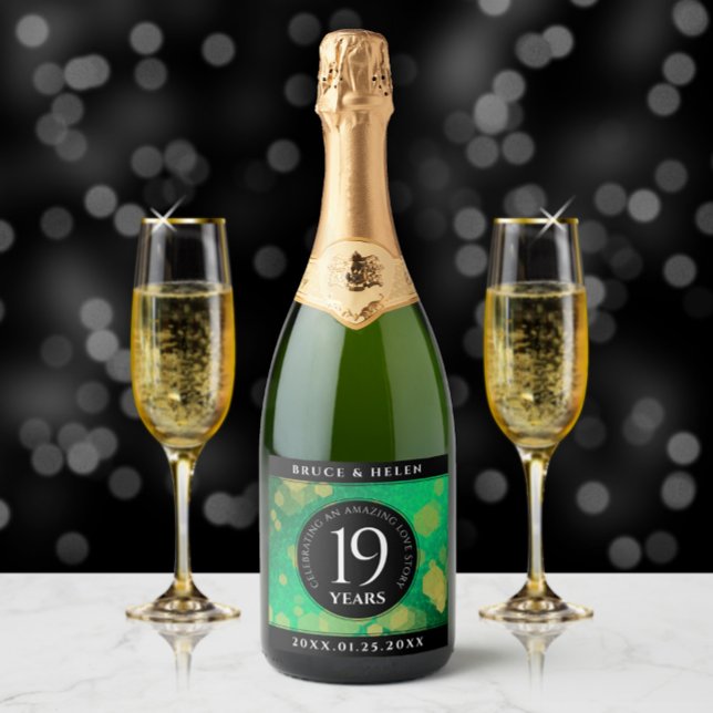 Elegant 19th Jade Wedding Anniversary Celebration Sparkling Wine Label (Creator Uploaded)