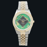 Elegant 19th Jade Wedding Anniversary Celebration Watch<br><div class="desc">Celebrate the 19th jade wedding anniversary and a love that stands the test of time with this stylish watch! Elegant lettering with gold-dusted hexagonal confetti on a speckled, emerald green background add a memorable touch for this special occasion and milestone. Personalise with the couple's names and dates of marriage. Design...</div>