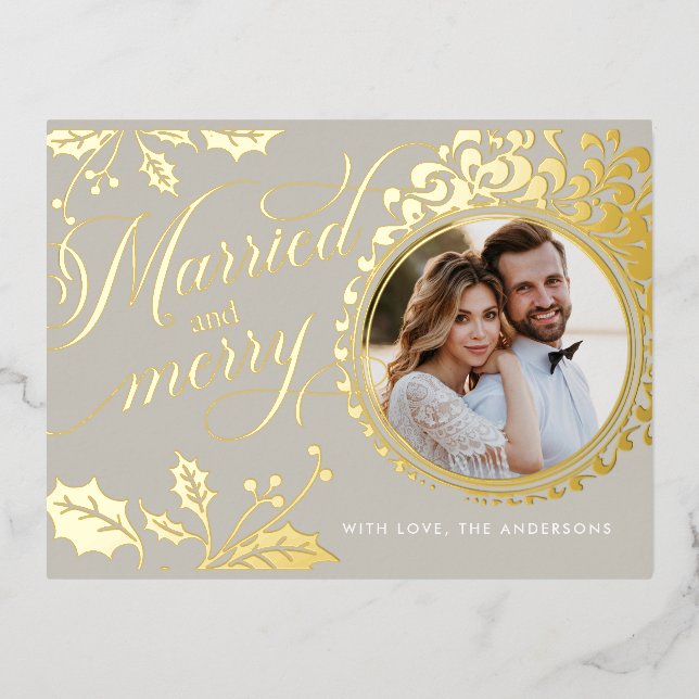 Elegant 1 Photo Foil Holiday Post Card (Front)